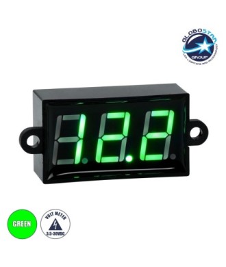 GloboStar® 79986 Όργανο Μέτρησης Τάσης Βολτόμετρο με Οθόνη LED Display DC 3.5 έως 30V Πράσινο Μ5.5 x Π1.5 x Υ2.5cm